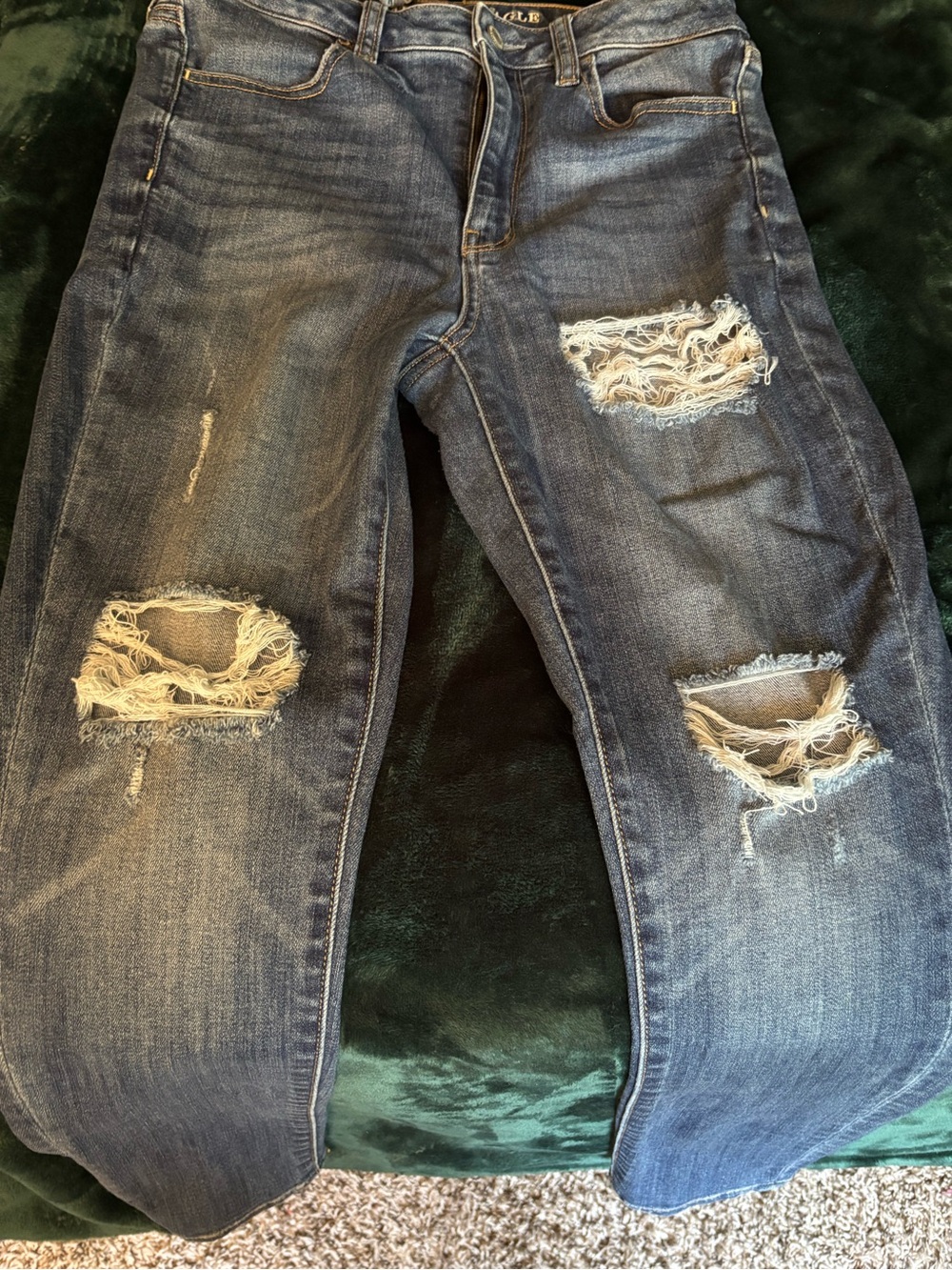 American Eagle Outfitters Women's Skinny Distressed Dark Blue Jeans